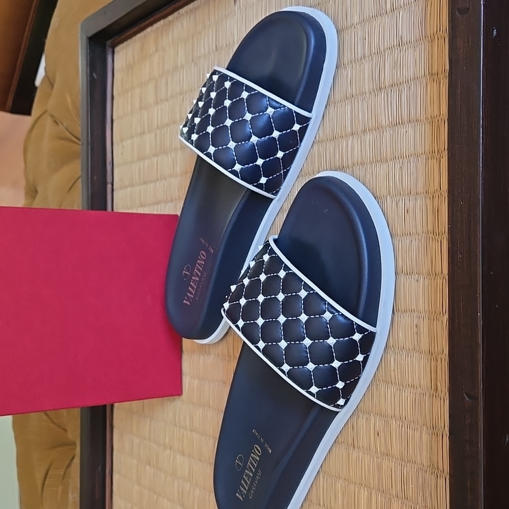 VALENTINO  Studded Leather Pool Slide Sandals - Picture 2 of 4